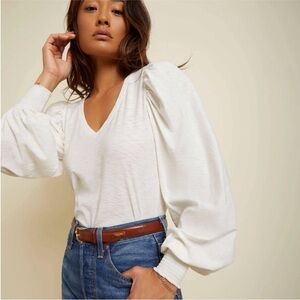 Nation LTD Tabitha Full Sleeve Deep V-Neck Tee in White